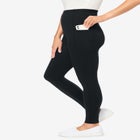 Side Pocket Ankle-Length Pull-On Stretch Knit Cotton Spandex Leggings image number null