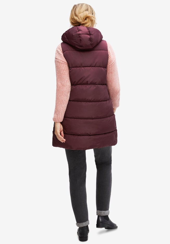 Long Hooded Puffer Vest image number 1