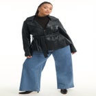 High-Low Peplum Leather Jacket image number null