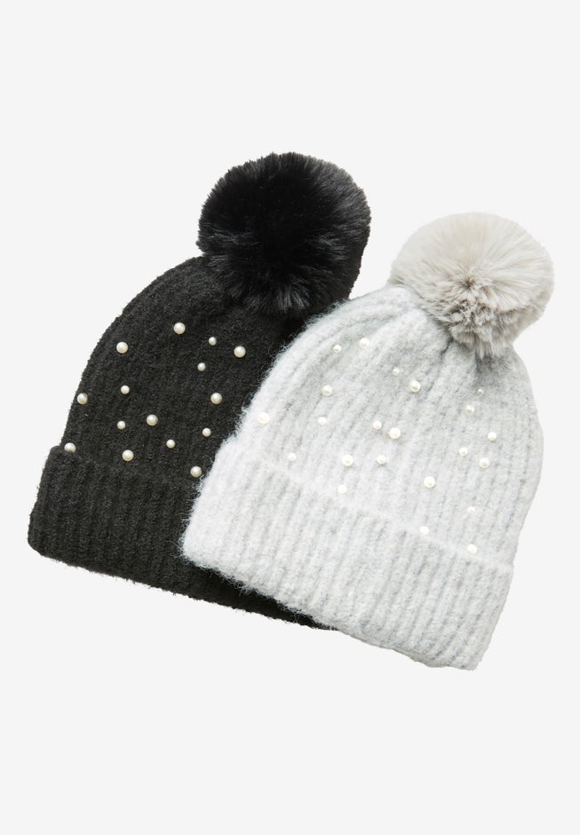 Pearl-Embellished Ribbed Beanie Hat. image number 2