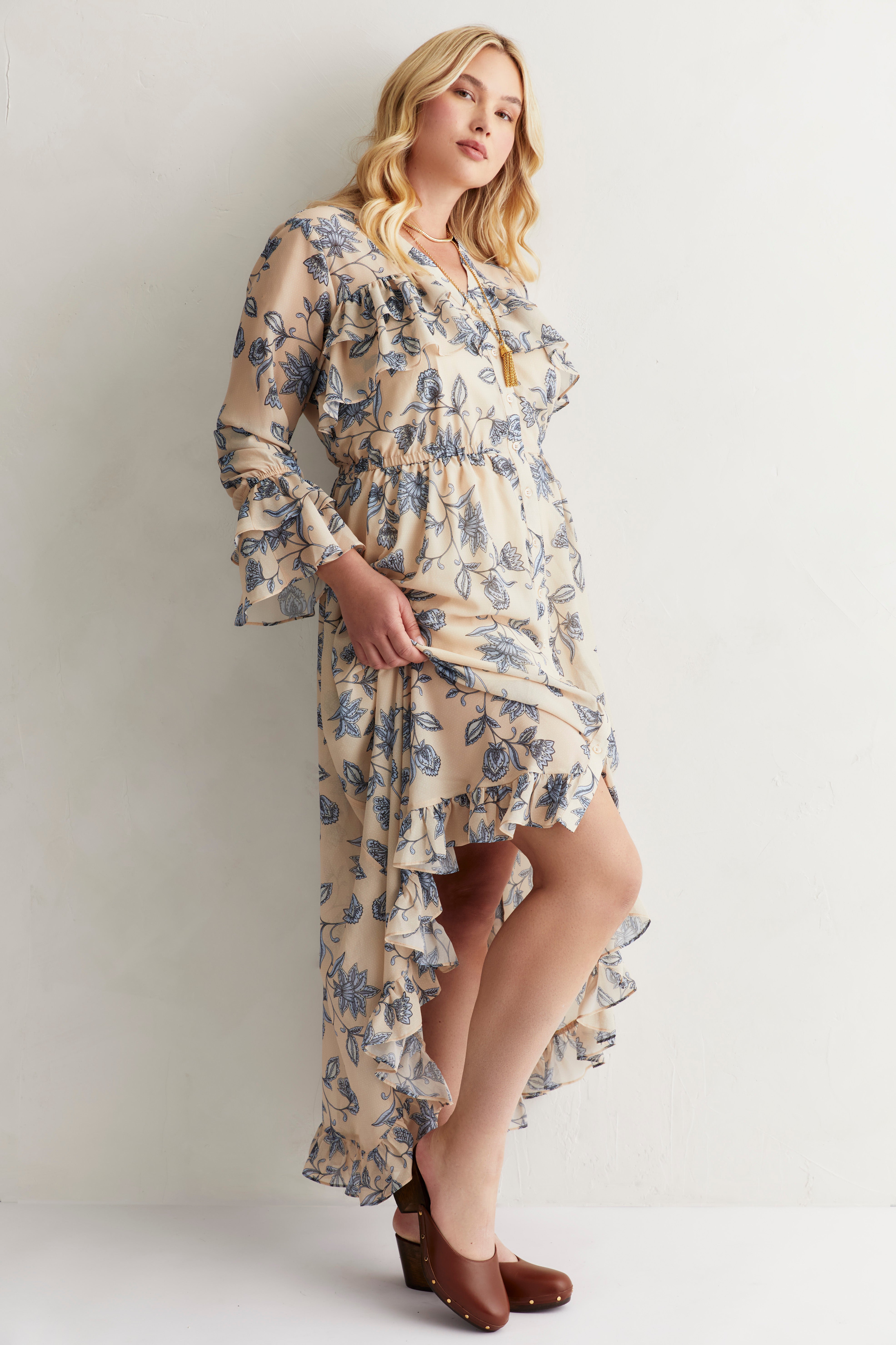 Ruffle Detail Maxi Shirt Dress image number 2