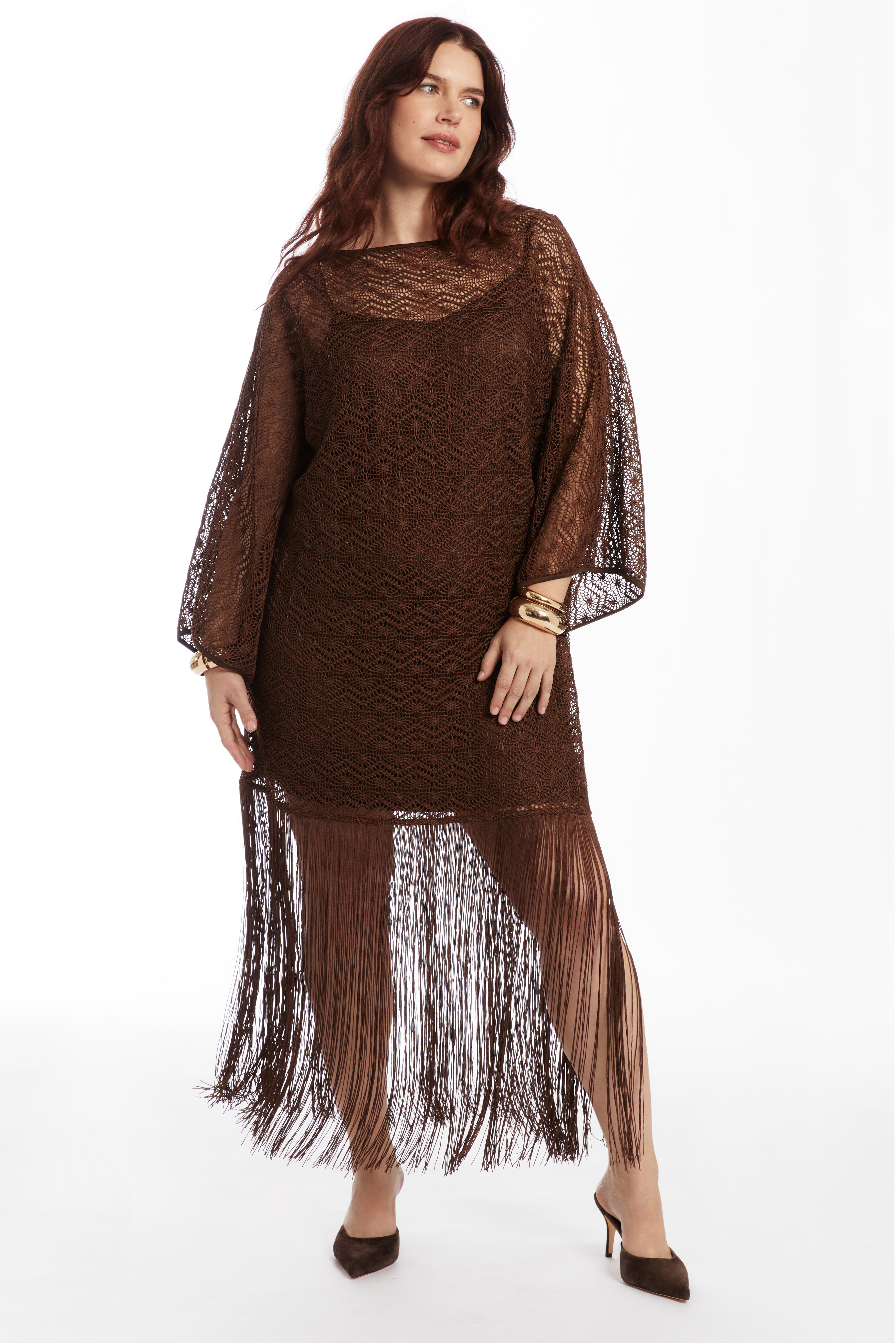 Lace Kimono Dress with Fringe image number 1