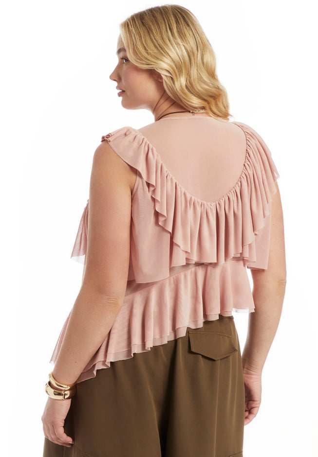 Asymmetric Ruffle Mesh Top image number 3