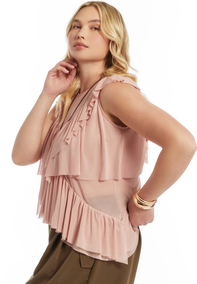 Asymmetric Ruffle Mesh Top image number 4