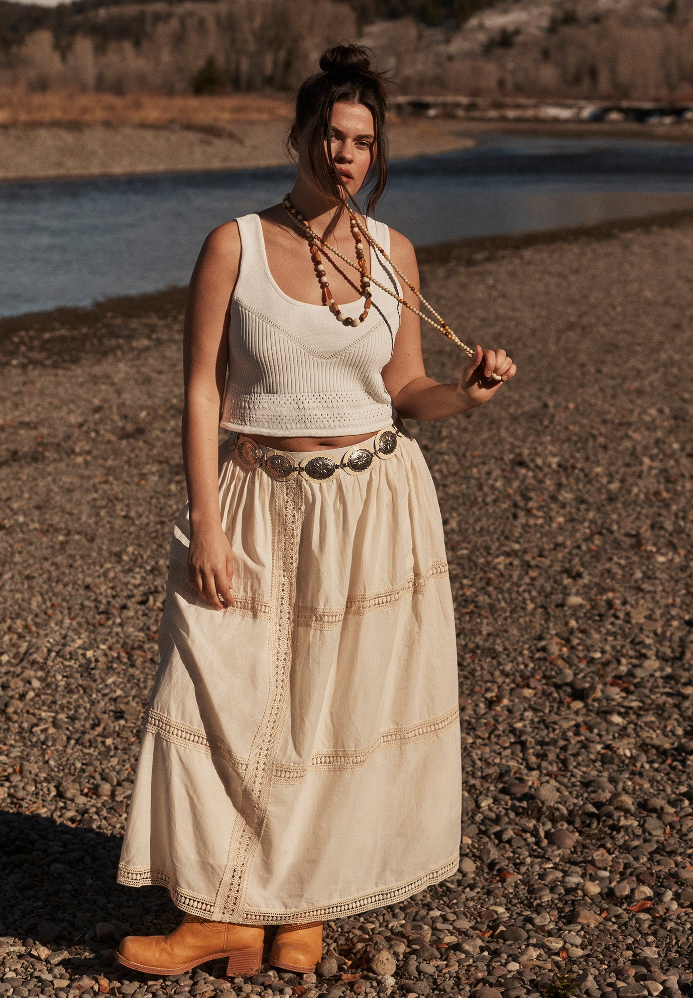 Lace Insert Midi Skirt image number 0