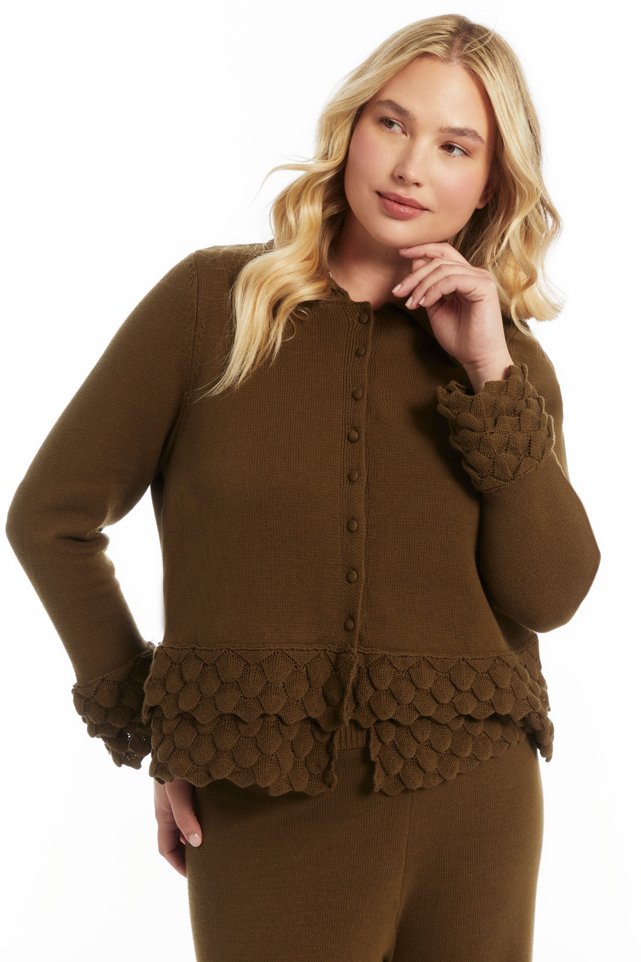Ruffled Peplum Cardigan Sweater image number 3