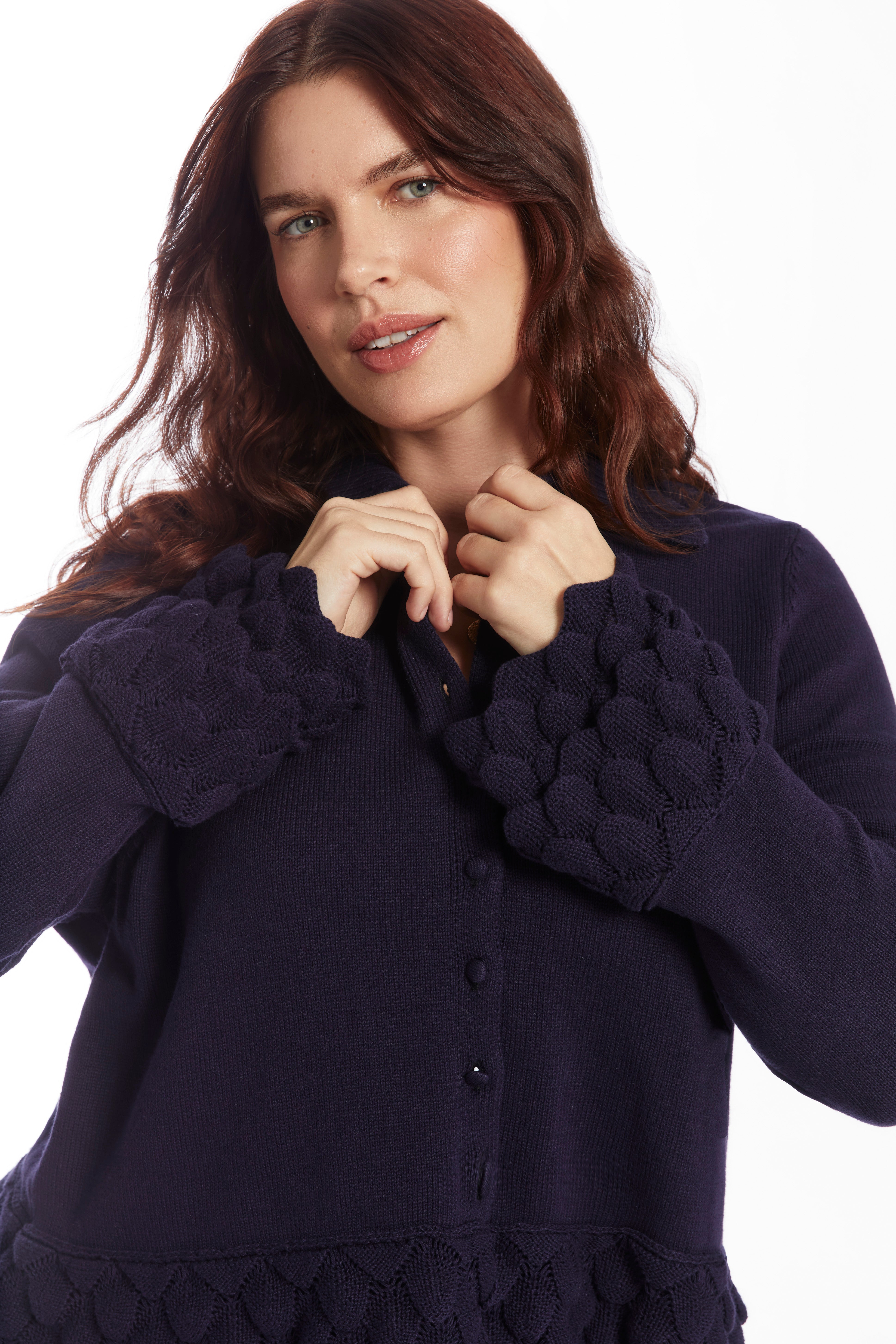 Ruffled Peplum Cardigan Sweater image number 3