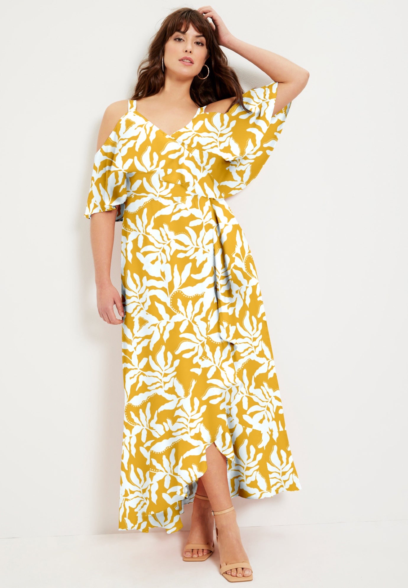 Cold-Shoulder Faux-Wrap Maxi Dress image number 0