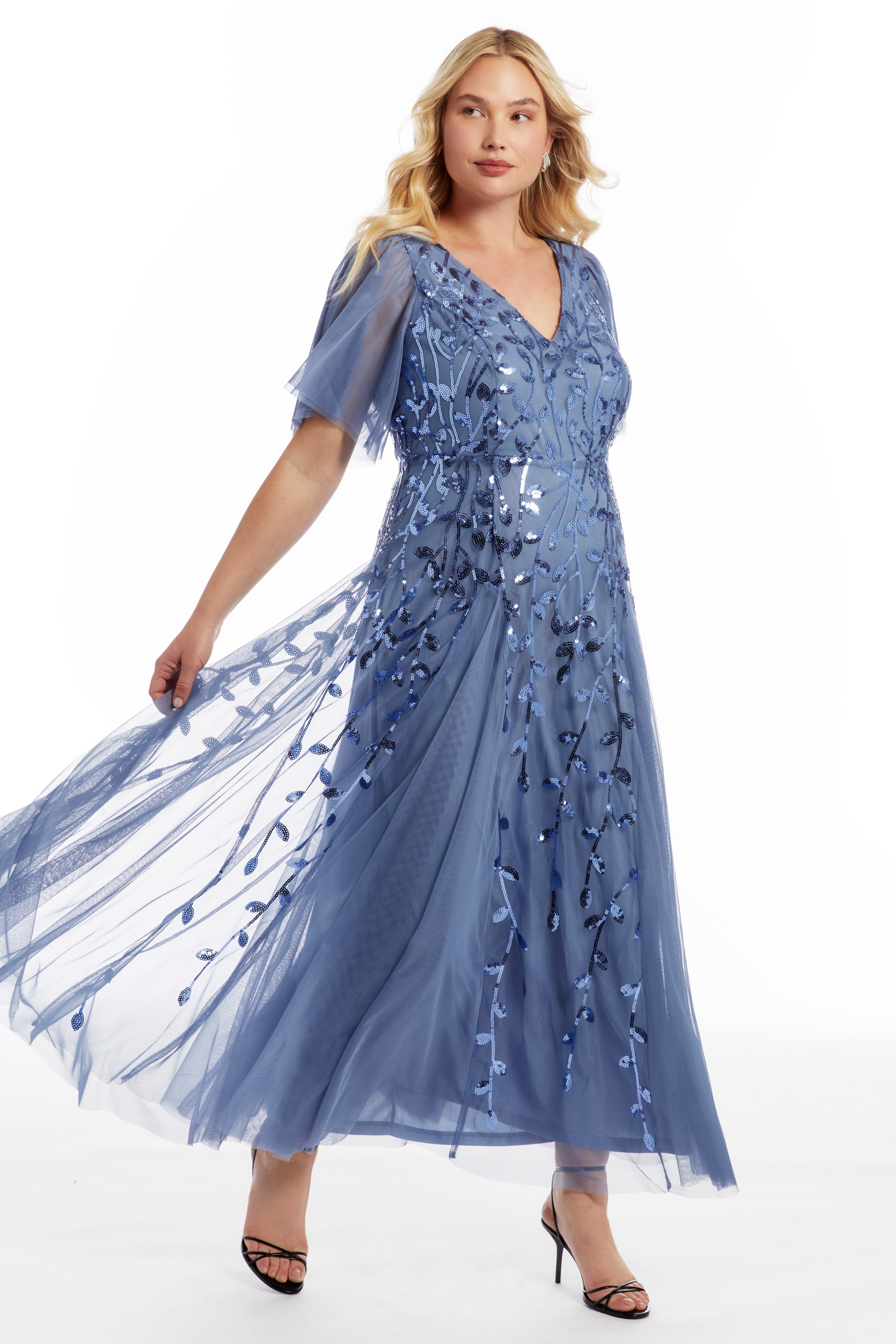 Embellished V-Neck Gown With Godets image number 0
