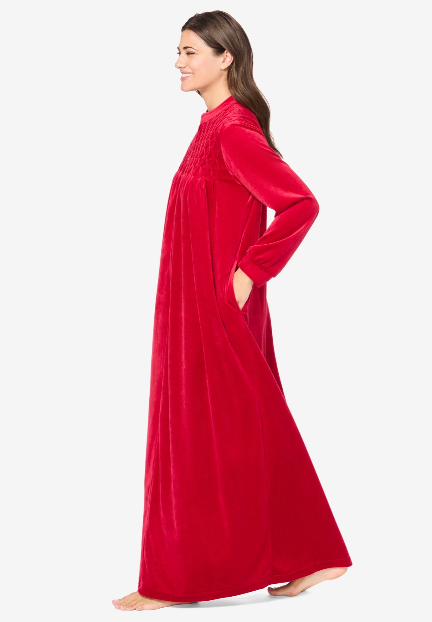 Smocked Velour Long Robe image number 2