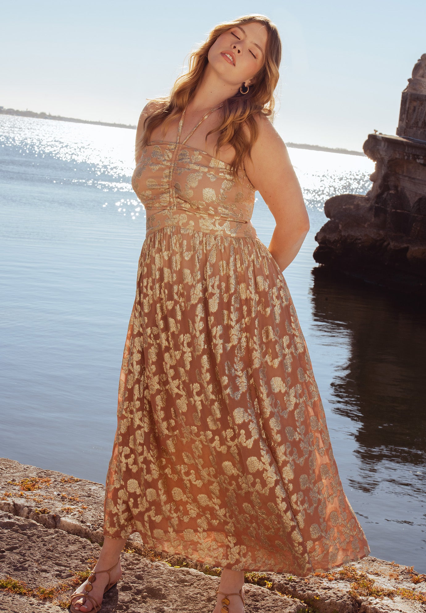 Metallic Jacquard Maxi Dress image number 0