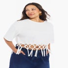 Fringe Trim Cropped Crewneck Tee image number null