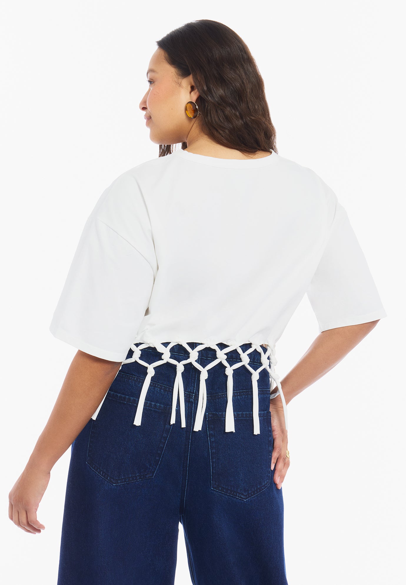 Fringe Trim Cropped Crewneck Tee image number 2