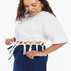 Fringe Trim Cropped Crewneck Tee image number null