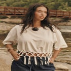 Fringe Trim Cropped Crewneck Tee image number null