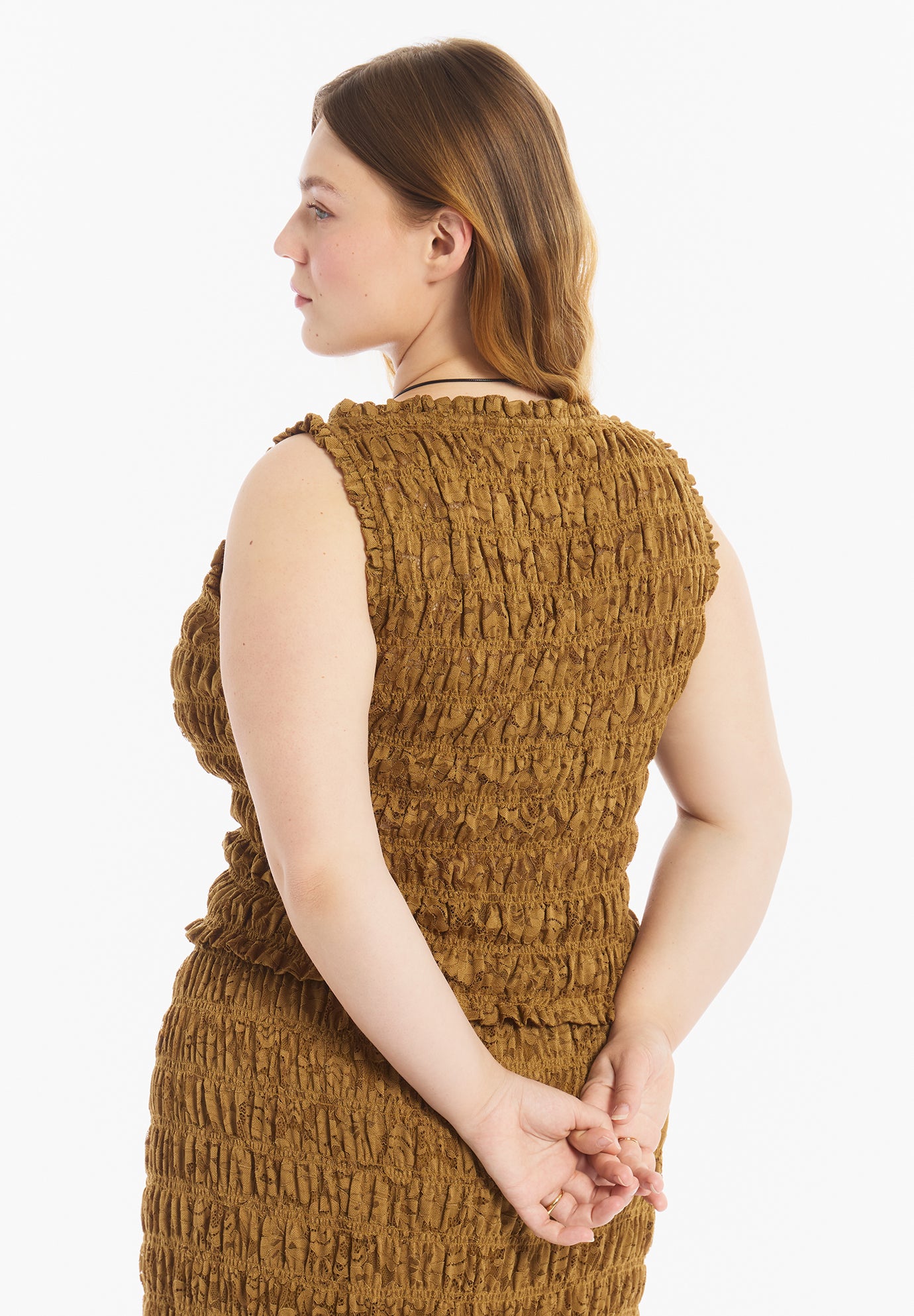 Sleeveless Smocked Lace Knit Top image number 1
