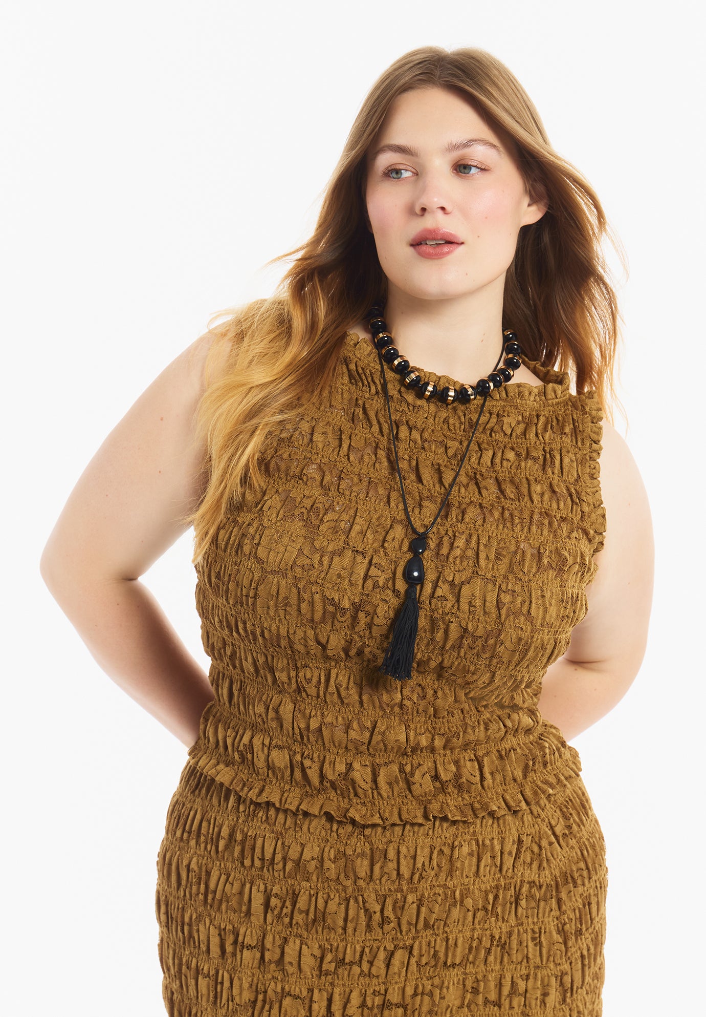 Sleeveless Smocked Lace Knit Top image number 3