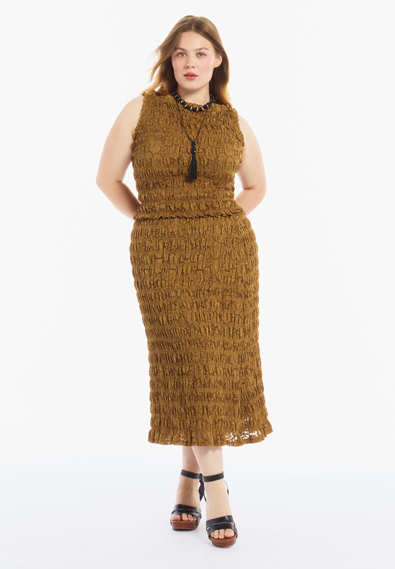 Sleeveless Smocked Lace Knit Top image number 0