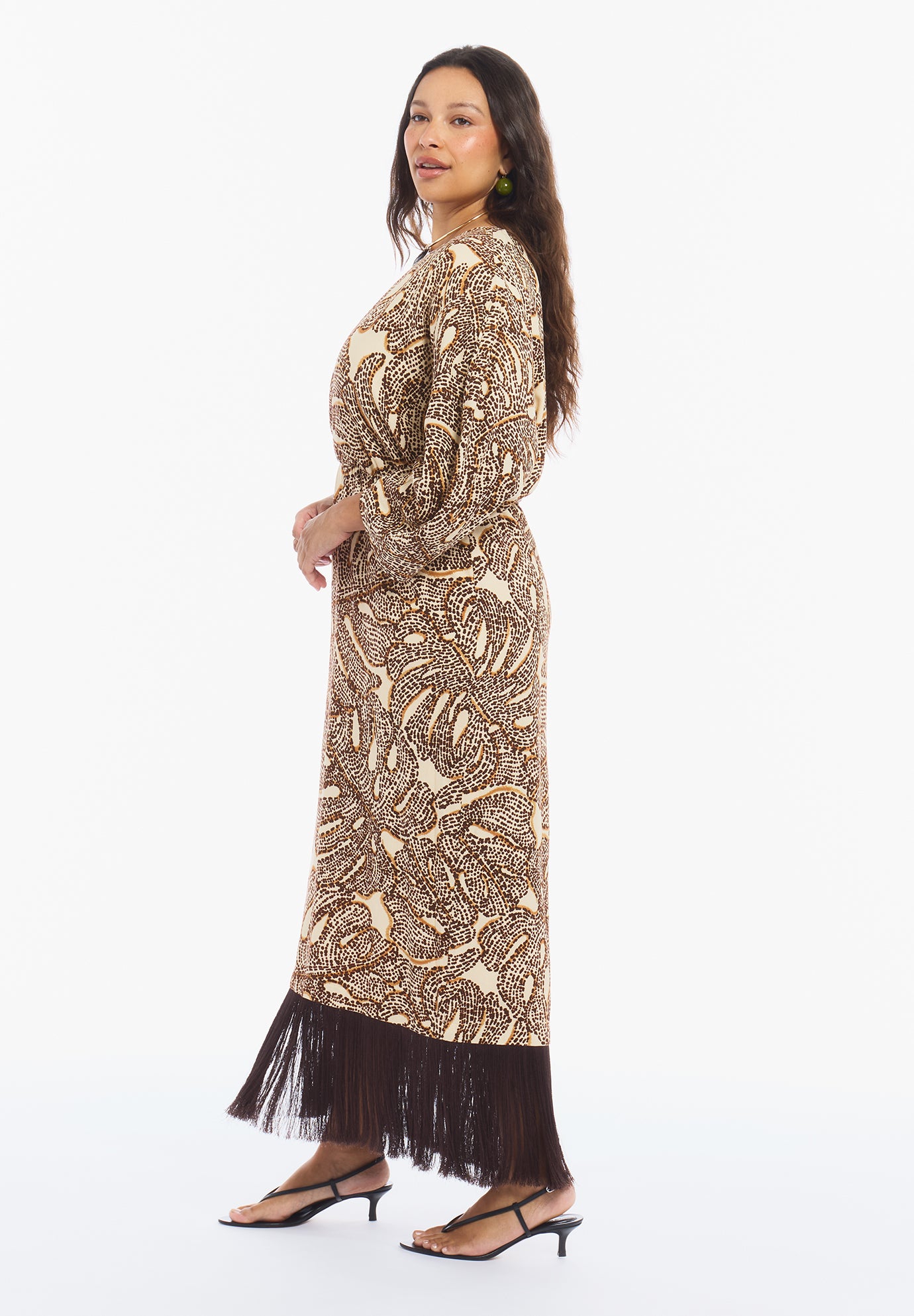 Fringe-Trim Surplice Maxi Dress image number 2