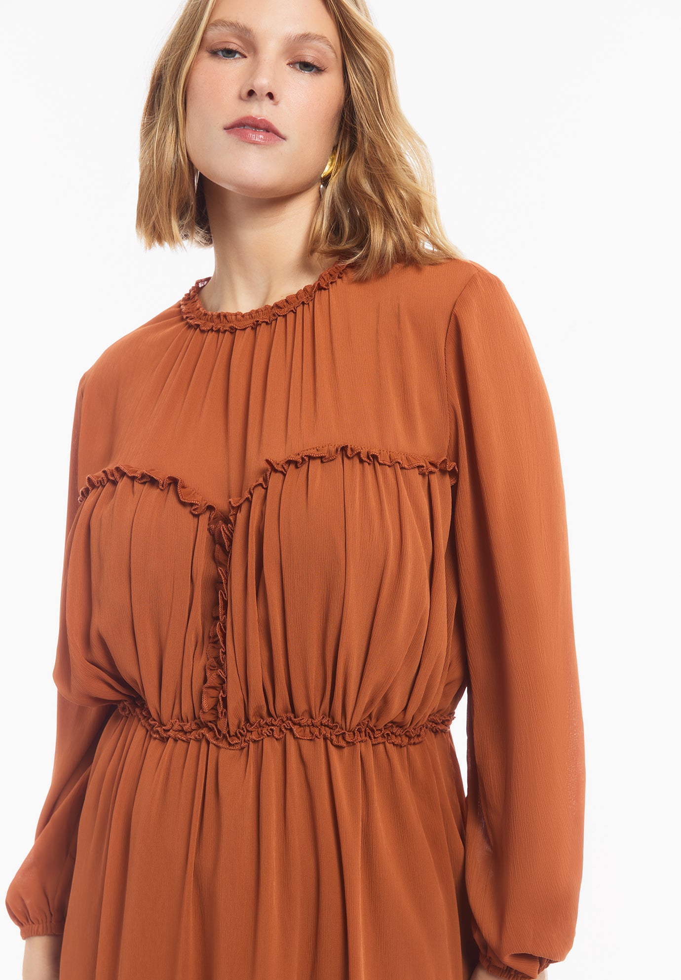 Shirred Chiffon A-Line Maxi Dress image number 2