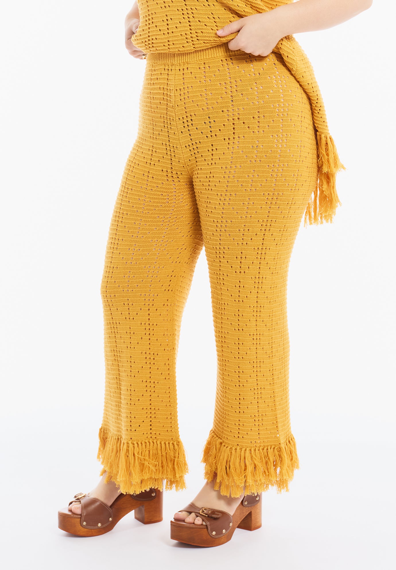 Fringe Trim Pointelle Knit Pant image number 1