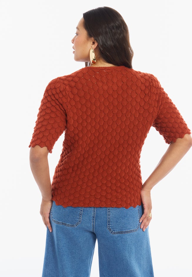 Scallop-Trim Short Sleeve Sweater image number 1