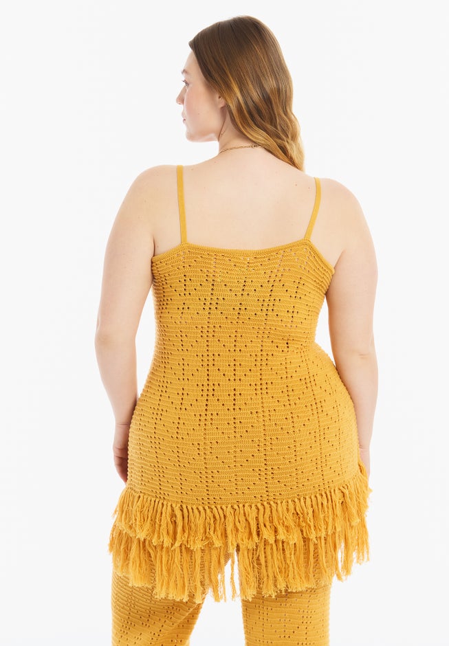 Fringe Trim Pointelle Knit Tunic image number 1