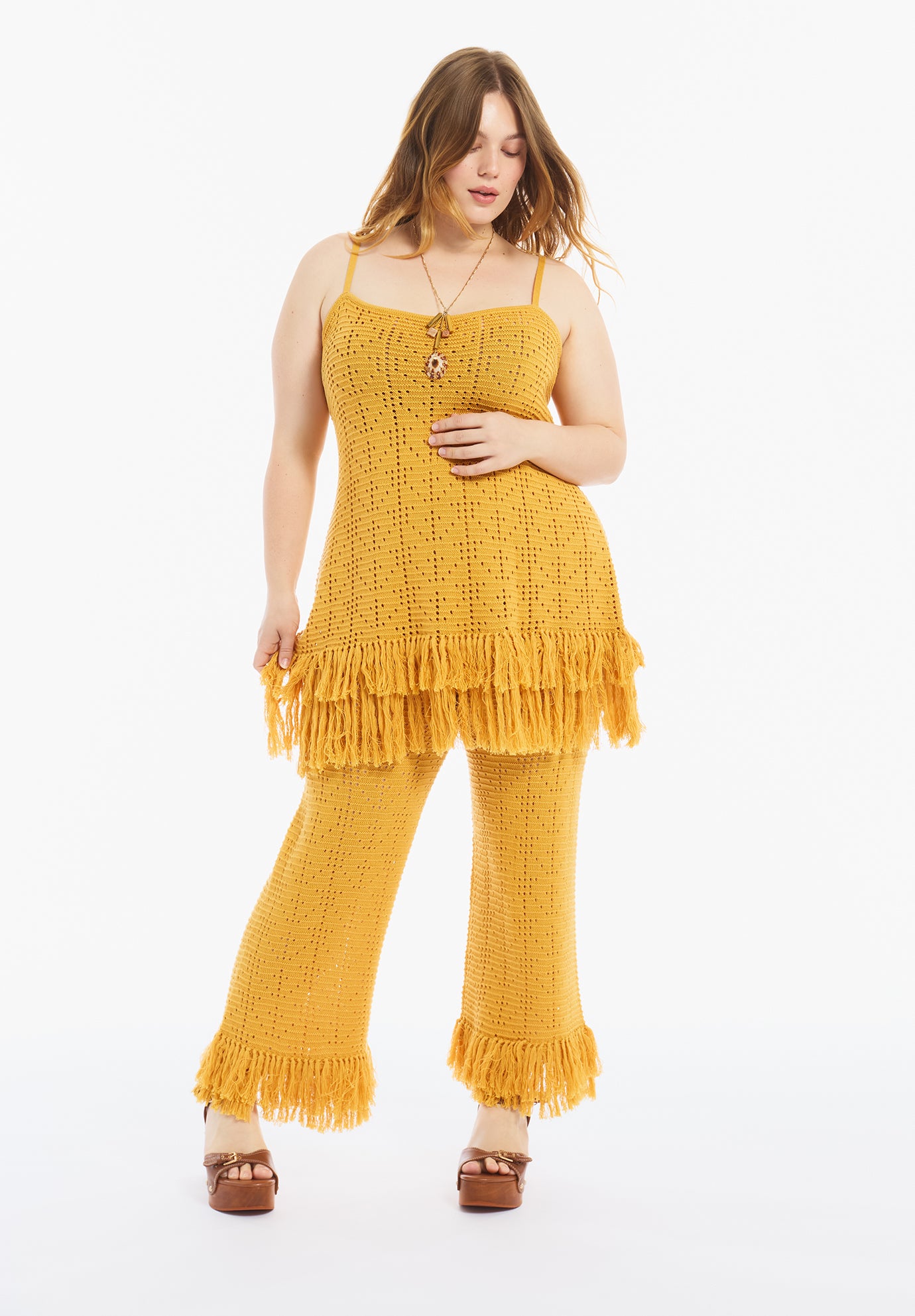Fringe Trim Pointelle Knit Tunic image number 2