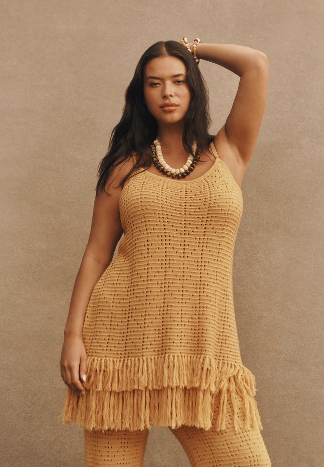 Fringe Trim Pointelle Knit Tunic image number 4