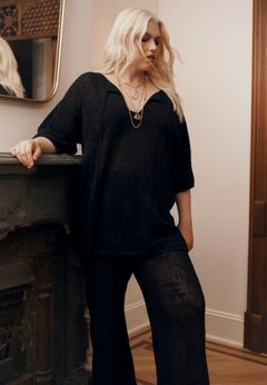 Tie-Neck Jacquard Knit Tunic