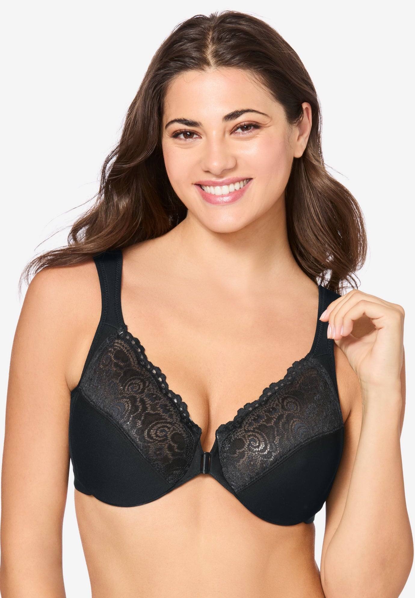 Glamorise&reg; WonderWire Front-Closure Posture Back Lace Bra image number 0