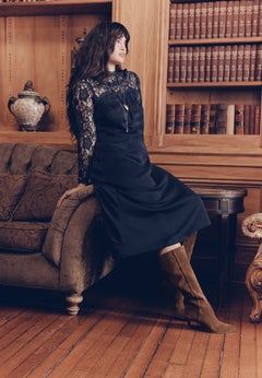 Lace Long Sleeve Satin Midi Dress