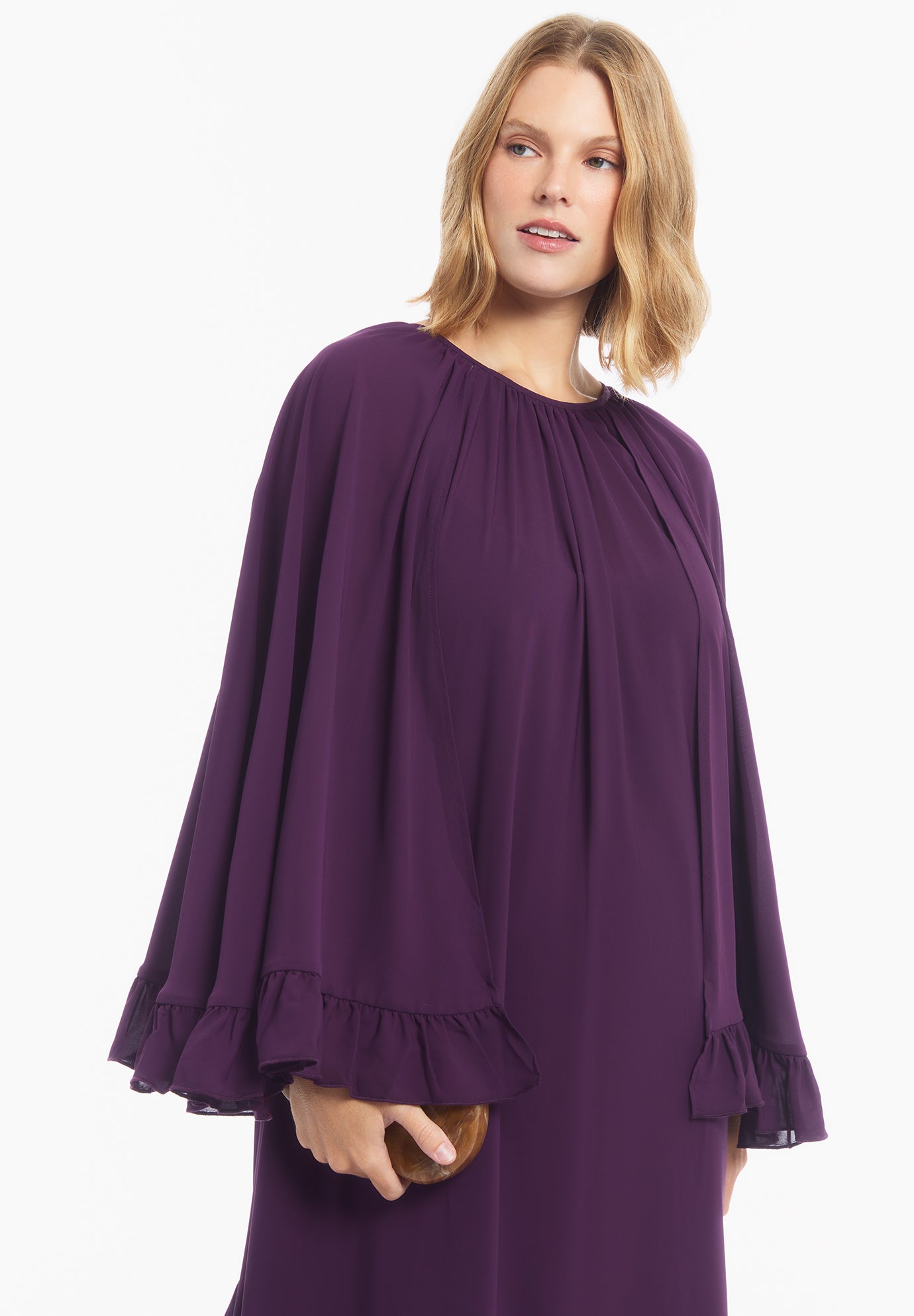 Ruffled Georgette Gown With Cape image number 3