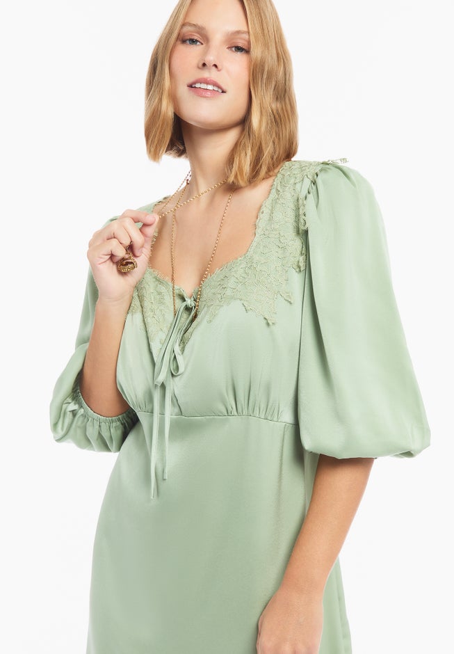 Lace-Trim Satin Midi Slip Dress image number 3
