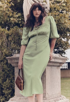 Lace-Trim Satin Midi Slip Dress