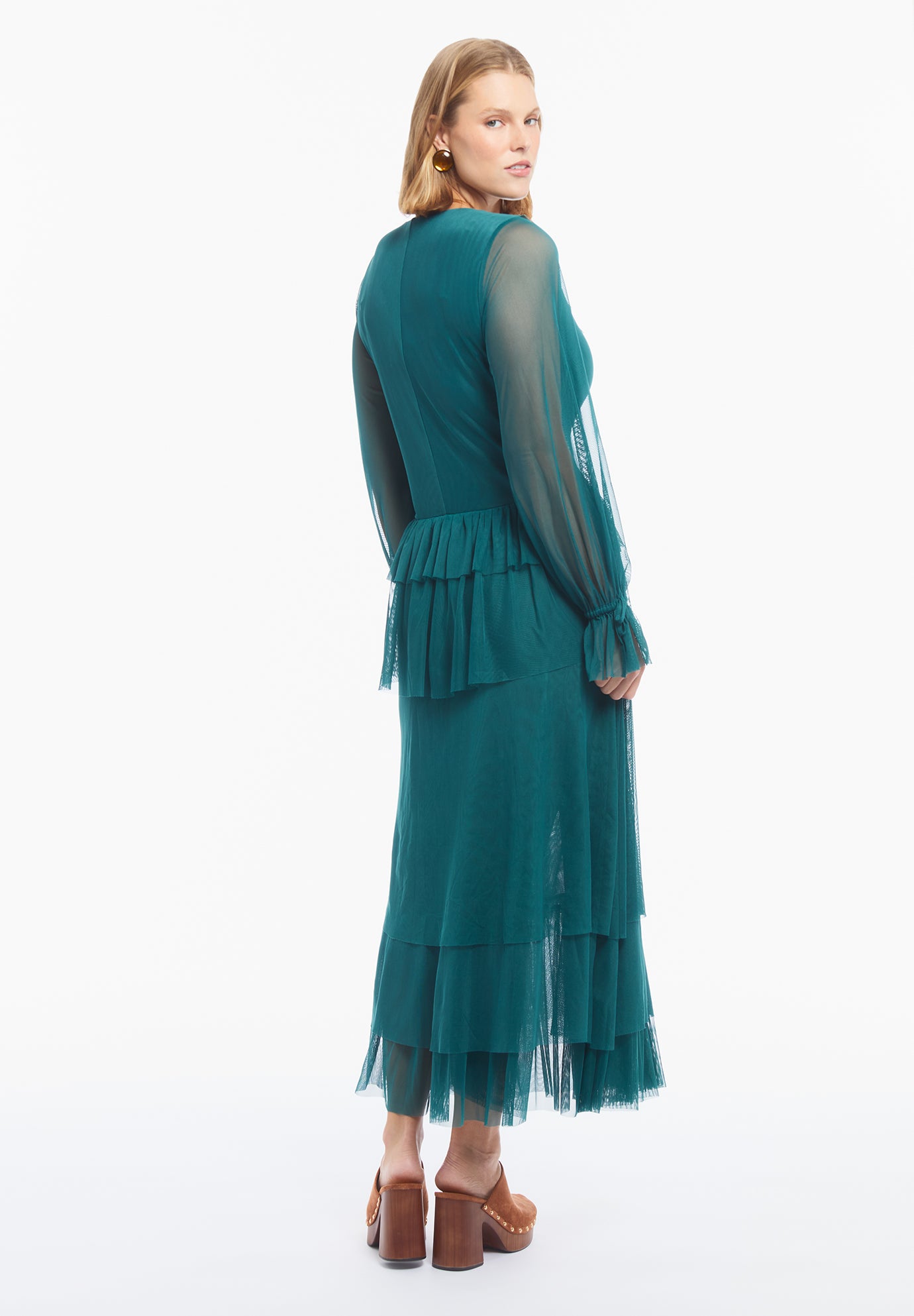Long Sleeve Ruffled Mesh Maxi Dress image number 1