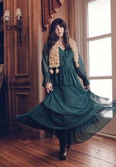 Long Sleeve Ruffled Mesh Maxi Dress