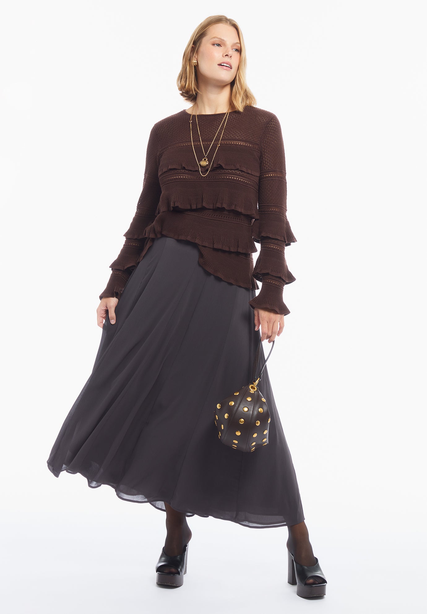 Seamed Chiffon Maxi Skirt image number 0