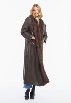 Faux Fur-Trim Faux Leather Coat