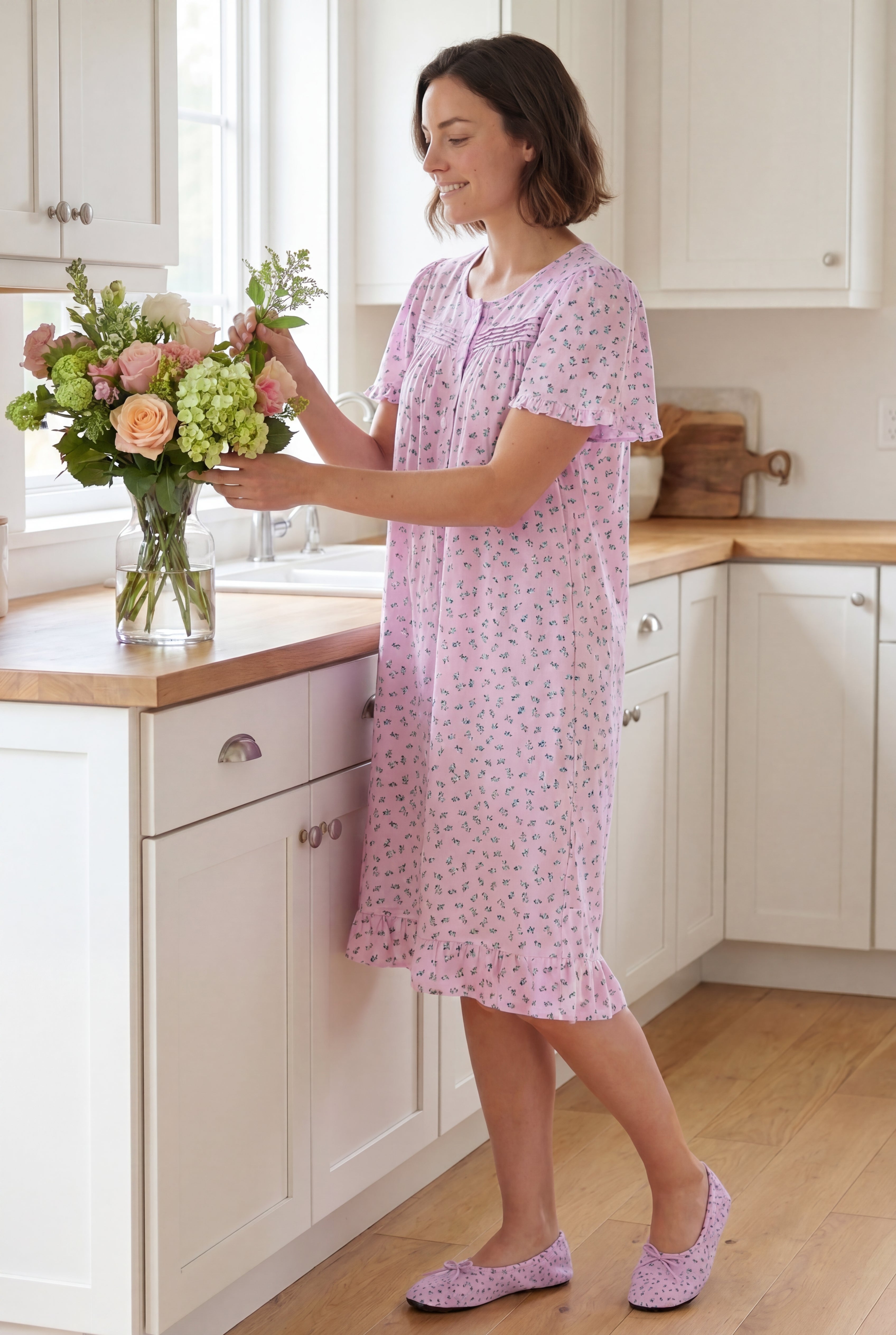 Short Floral Print Cotton Gown image number 5