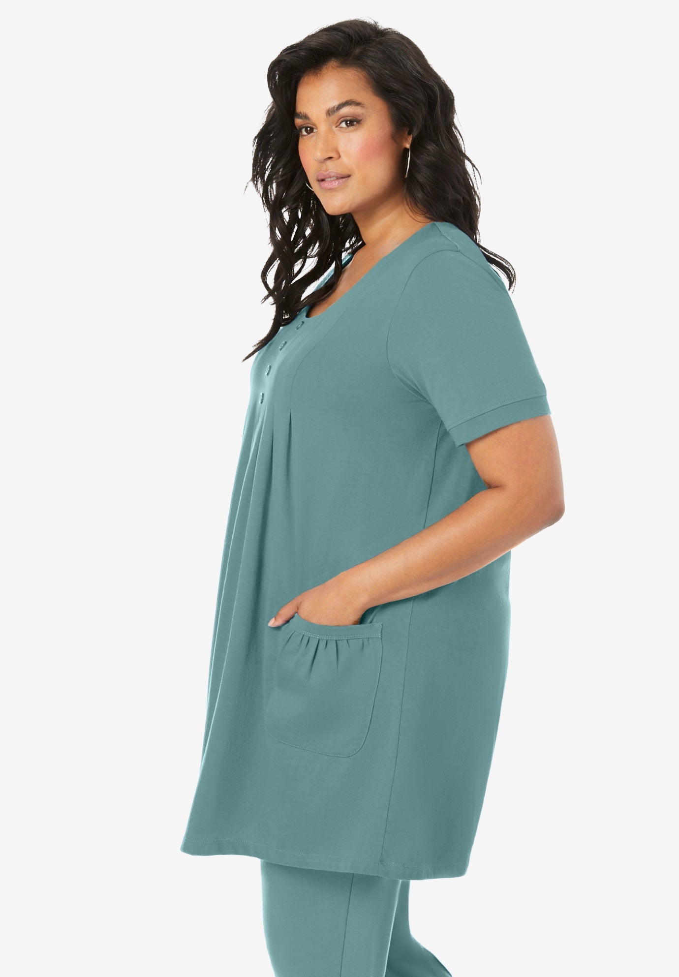 Plus Size Two Pocket Soft Knit Swing Tunic image number 2