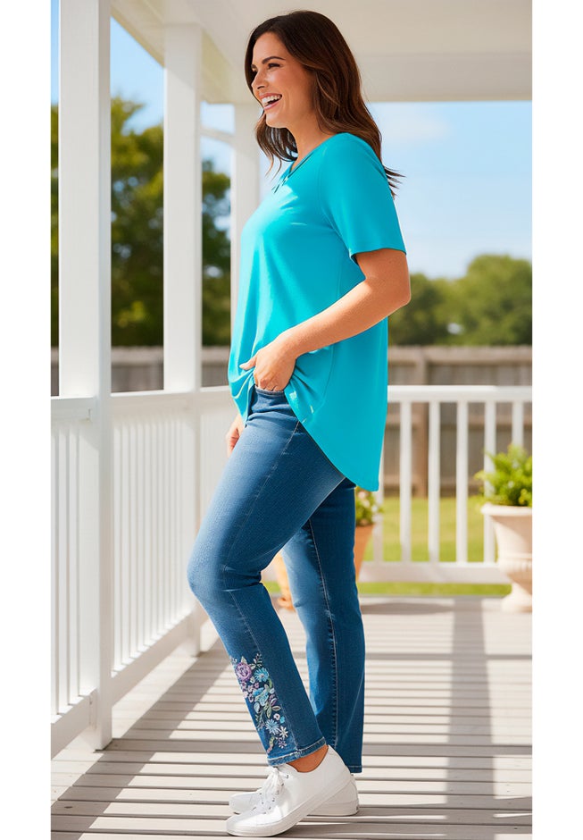 Straight-Leg Stretch Denim Five-Pocket Jeans image number 6