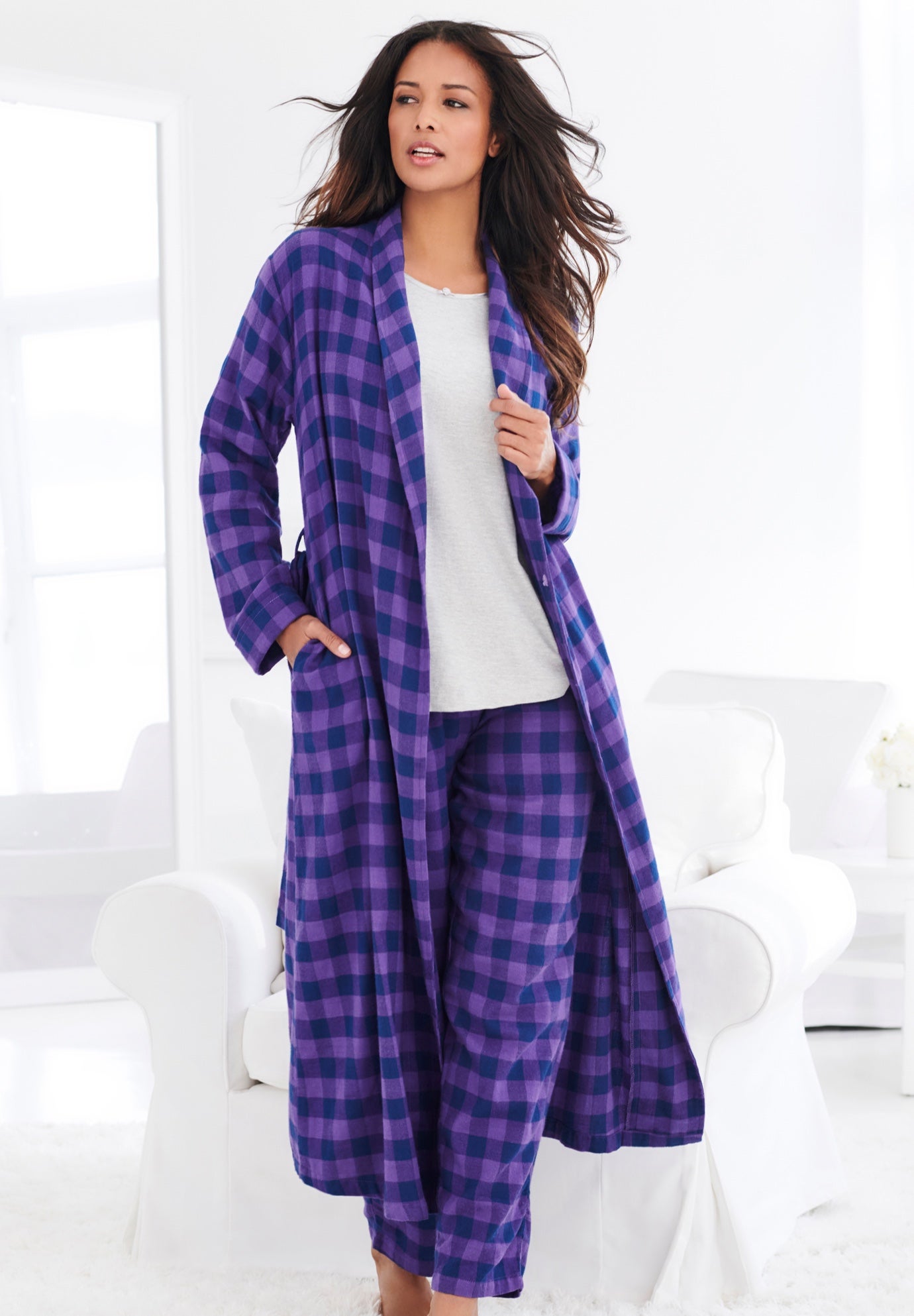 Long Flannel Robe image number 8