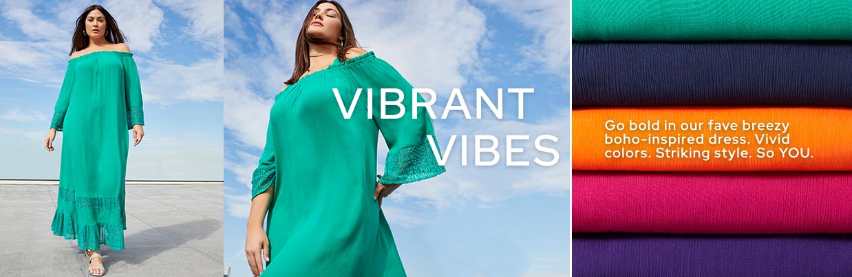 vibrant vibes. Go bold in our fave breezy boho-inspired dress. Vivid colors. Striking style. So you